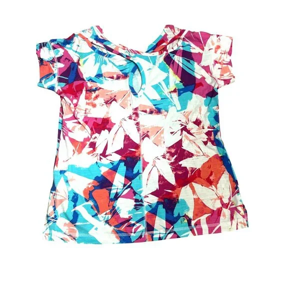 T By Talbots Size Small Multicolor Rayon Cotton Tee Floral Print City Casual Tee - Picture 11 of 12